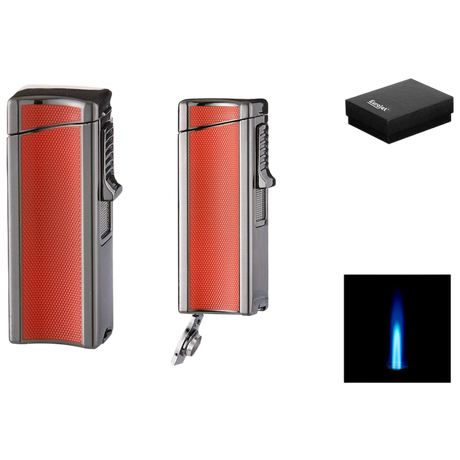 Cigarr Tändare Silver/Röd Med Cigarrborr